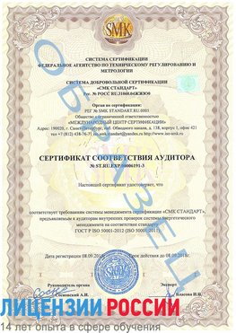 Образец сертификата соответствия аудитора №ST.RU.EXP.00006191-3 Ефремов Сертификат ISO 50001